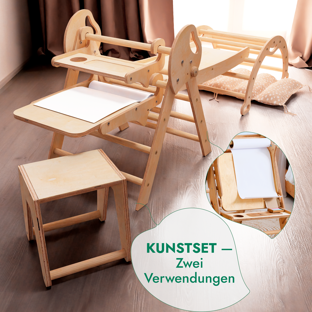 Montessori 5in1 Kletterdreieck für Babys: Pikler-Dreieck, Kletterbogen, Kunst-Erweiterung ,Rutschbrett und Kissen für Kleinkinder (1–3 Jahre)-2