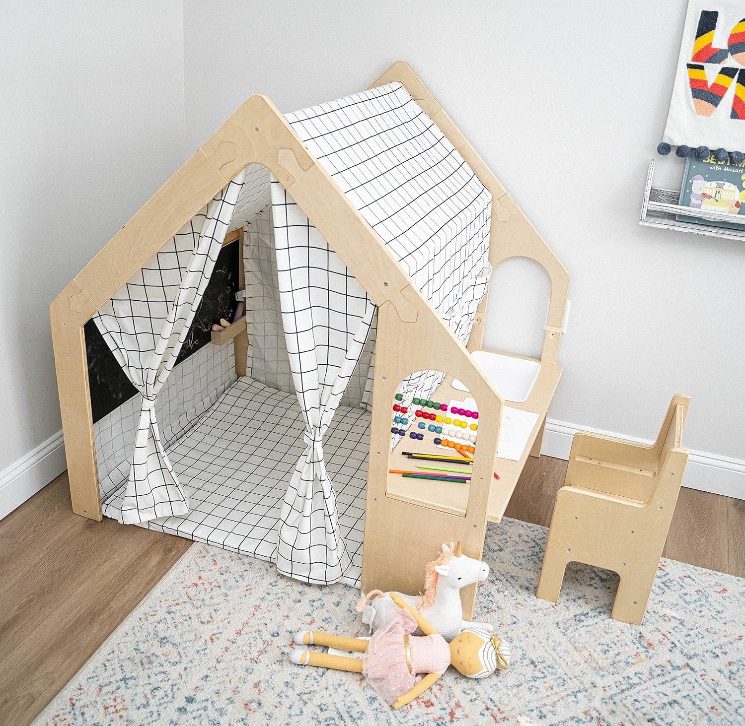 Wooden Montessori Style 5 In 1 Large Playhouse Windowpane