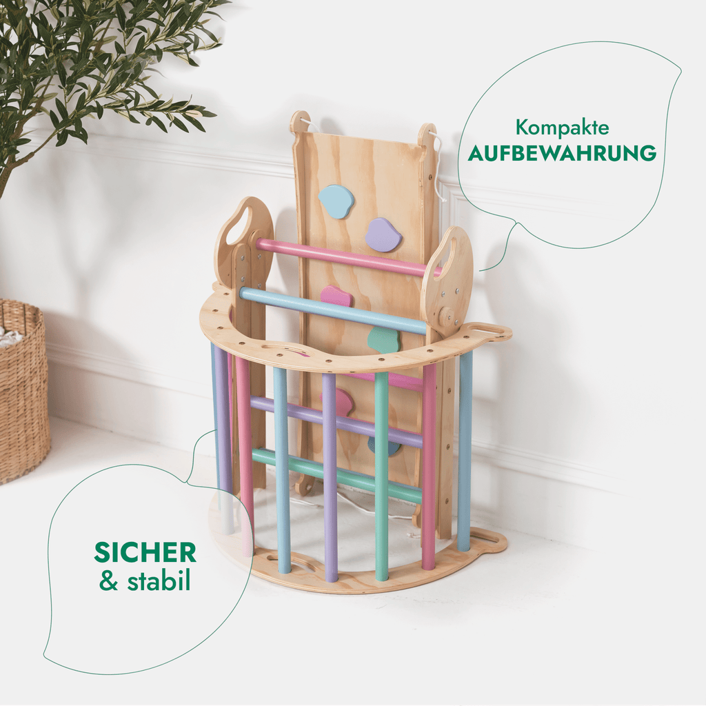 4-in-1 Montessori-Kletterset: Pikler-Dreieck, Kletterbogen, Rutschbrett und Kissen für Kleinkinder (1–3 Jahre) – Pastell-3