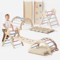 4-in-1 Montessori-Kletterset: Pikler-Dreieck, Kletterbogen, Rutschbrett und Kissen für Kleinkinder (1–3 Jahre) – Pastell-0
