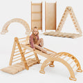 4in1 Montessori Klettergerüst Set: Kletterdreieck mit Rutsche, Kletterbogen mit Kissen, für Kinder 1-7 Jahre – Beige-0