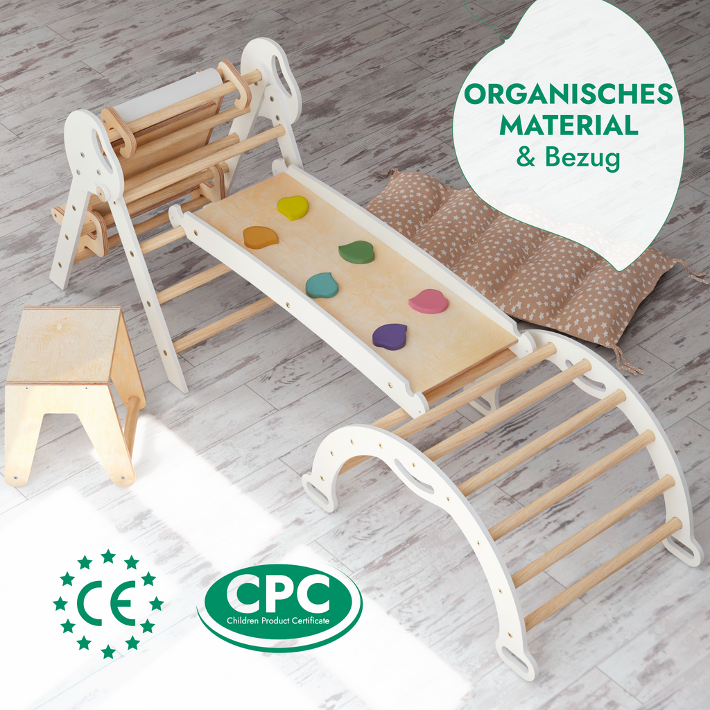 Montessori 5in1 Kletterdreieck für Babys: Pikler-Dreieck, Kletterbogen, Kunst-Erweiterung ,Rutschbrett und Kissen für Kleinkinder (1–3 Jahre)-4