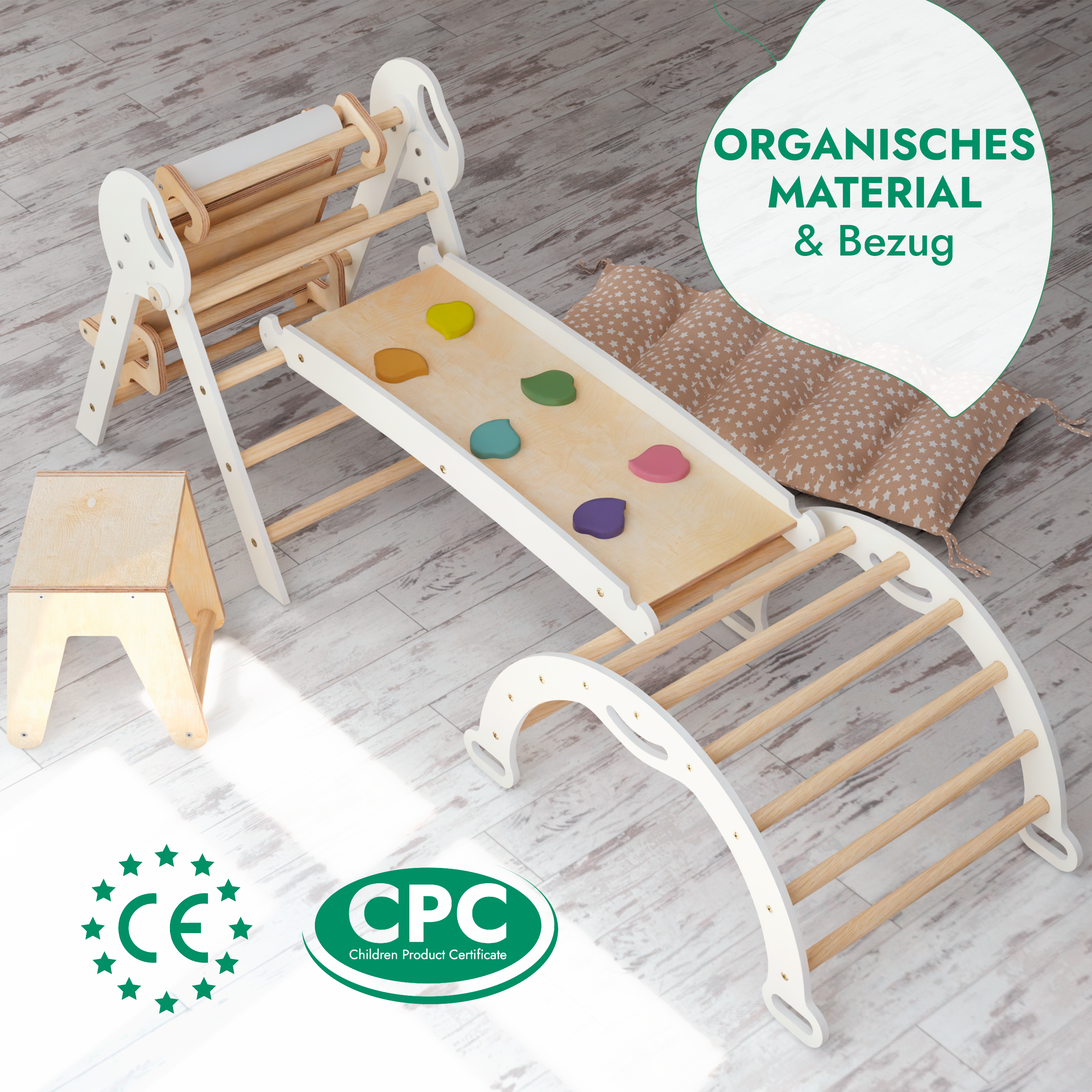 Montessori 5in1 Kletterdreieck für Babys: Pikler-Dreieck, Kletterbogen, Kunst-Erweiterung ,Rutschbrett und Kissen für Kleinkinder (1–3 Jahre)-4