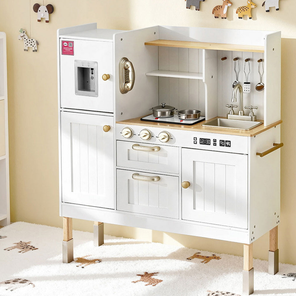 Keezi Kids Kitchen Play Set Wooden Pretend Toys Cooking Children Storage Golden