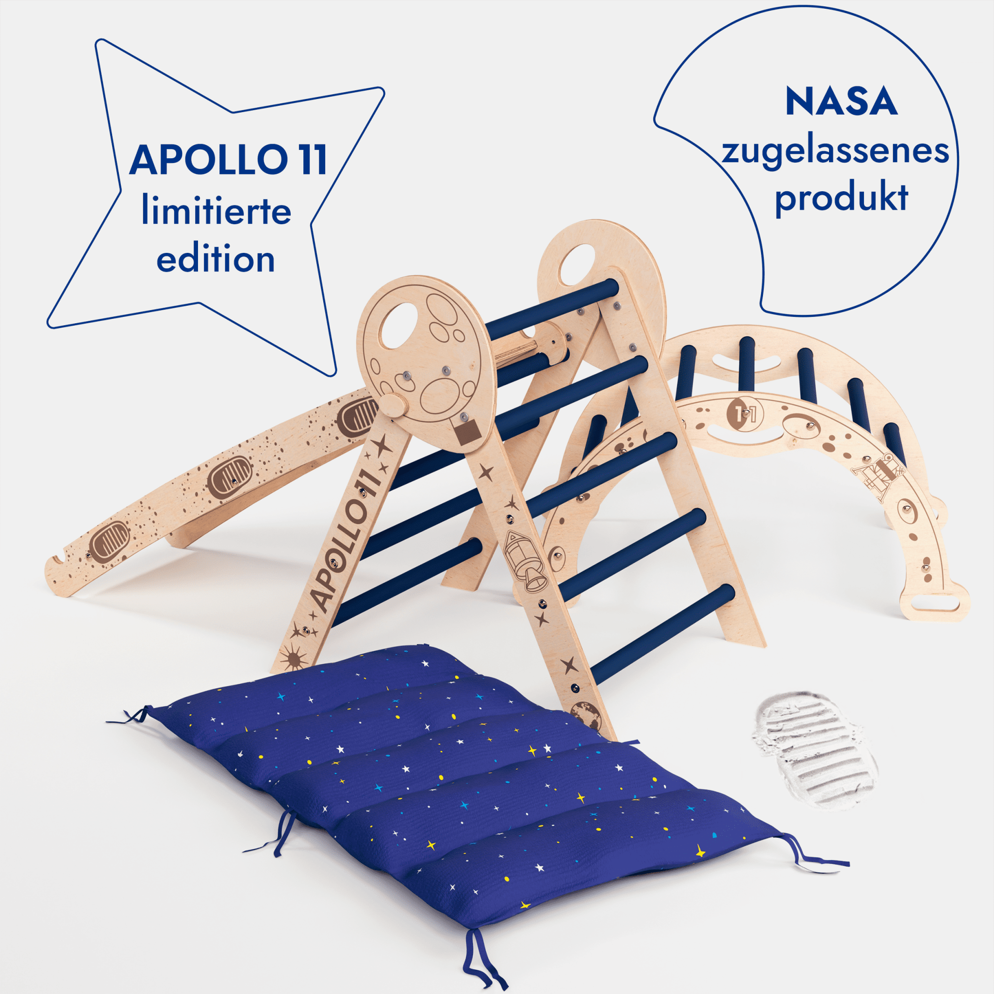 Apollo 4in1 Kletterset: Pikler-Dreieck, Kletterbogen, Rutschbrett und Kissen für kleine Kleinkind-Astronauten-4