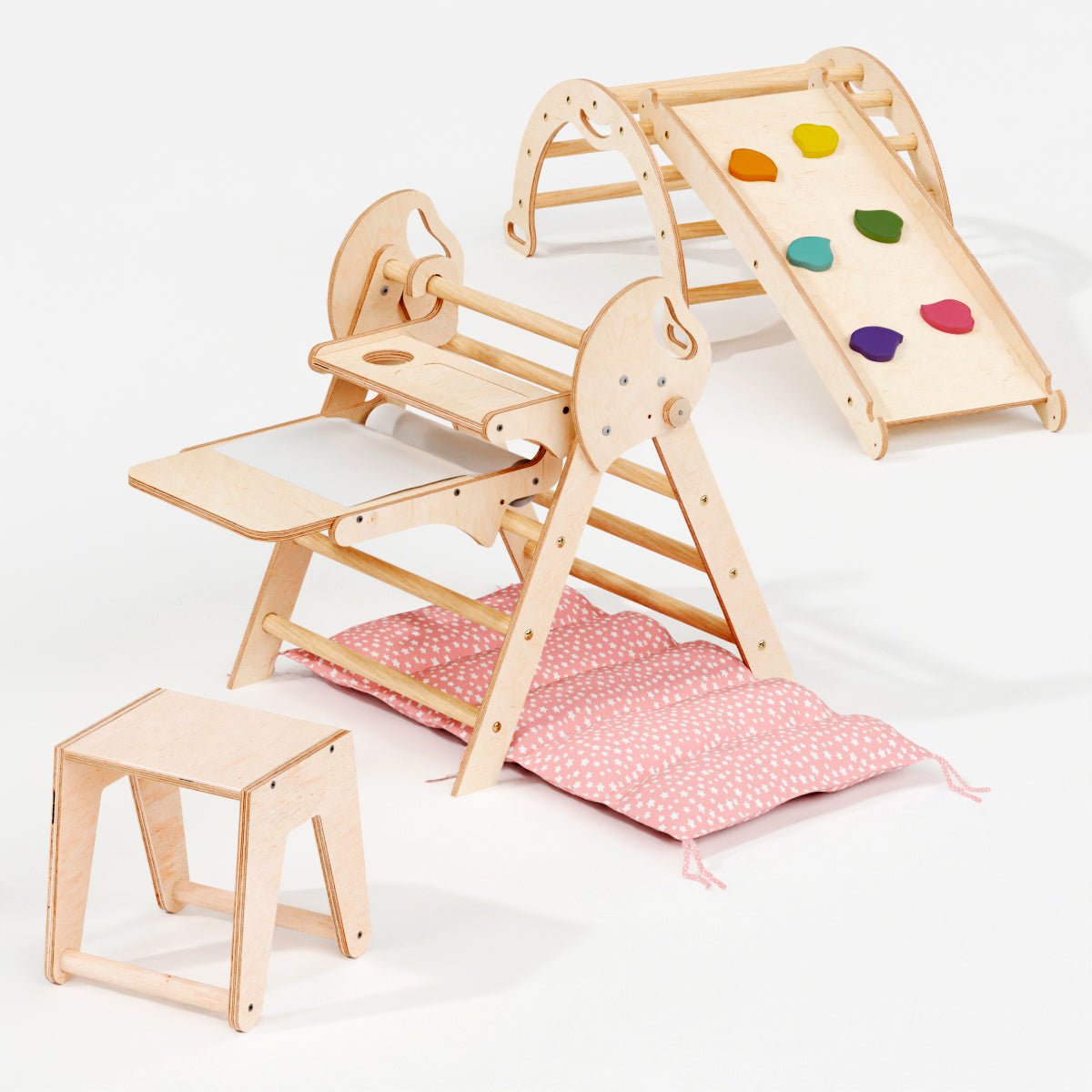Montessori 5in1 Kletterdreieck für Babys: Pikler-Dreieck, Kletterbogen, Kunst-Erweiterung ,Rutschbrett und Kissen für Kleinkinder (1–3 Jahre)-8
