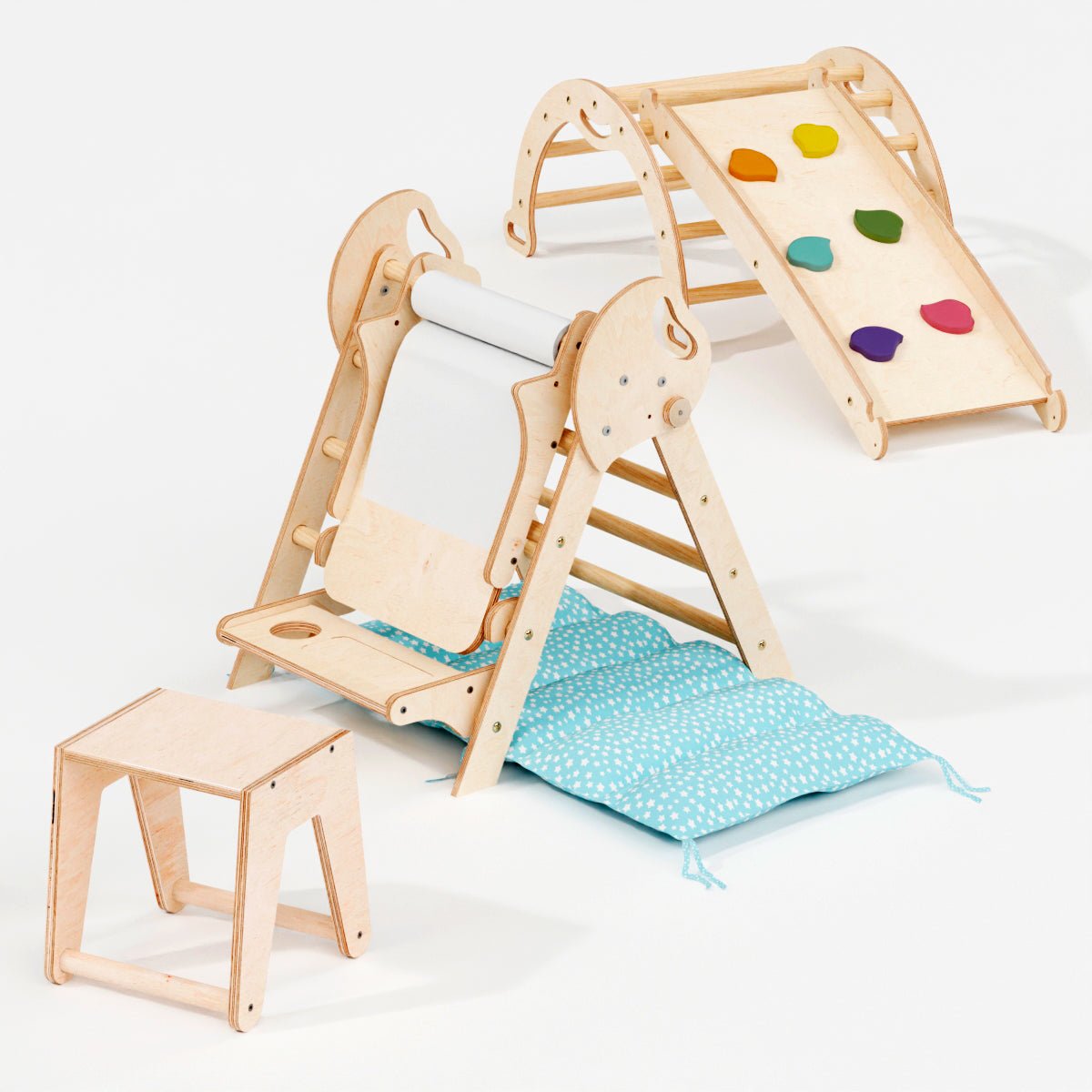 Montessori 5in1 Kletterdreieck für Babys: Pikler-Dreieck, Kletterbogen, Kunst-Erweiterung ,Rutschbrett und Kissen für Kleinkinder (1–3 Jahre)-7