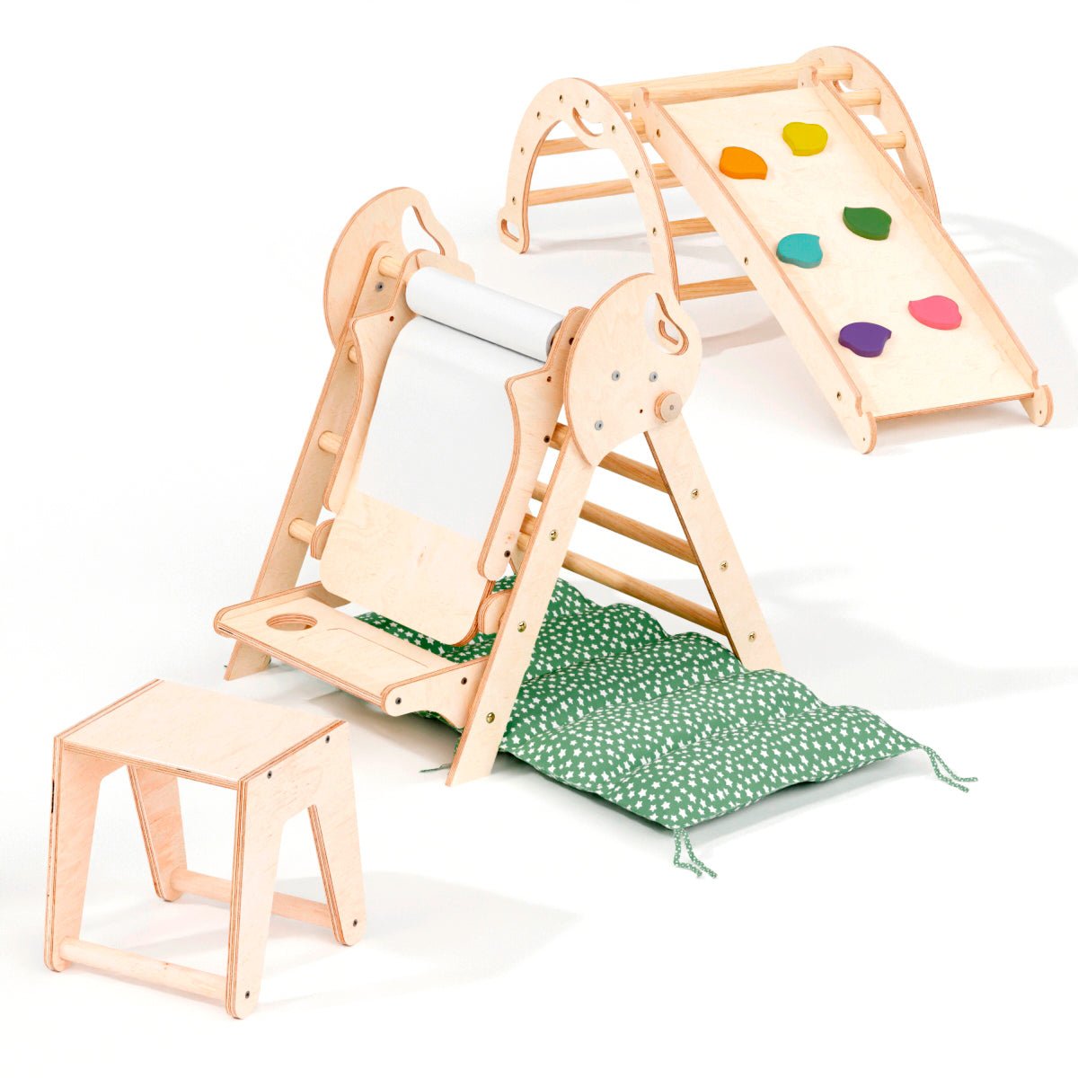 Montessori 5in1 Kletterdreieck für Babys: Pikler-Dreieck, Kletterbogen, Kunst-Erweiterung ,Rutschbrett und Kissen für Kleinkinder (1–3 Jahre)-9