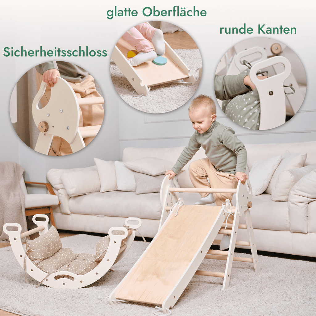 Montessori 4in1 Kletterdreieck für Babys: Pikler-Dreieck, Kletterbogen, Rutschbrett und Kissen für Kleinkinder (1–3 Jahre)-2