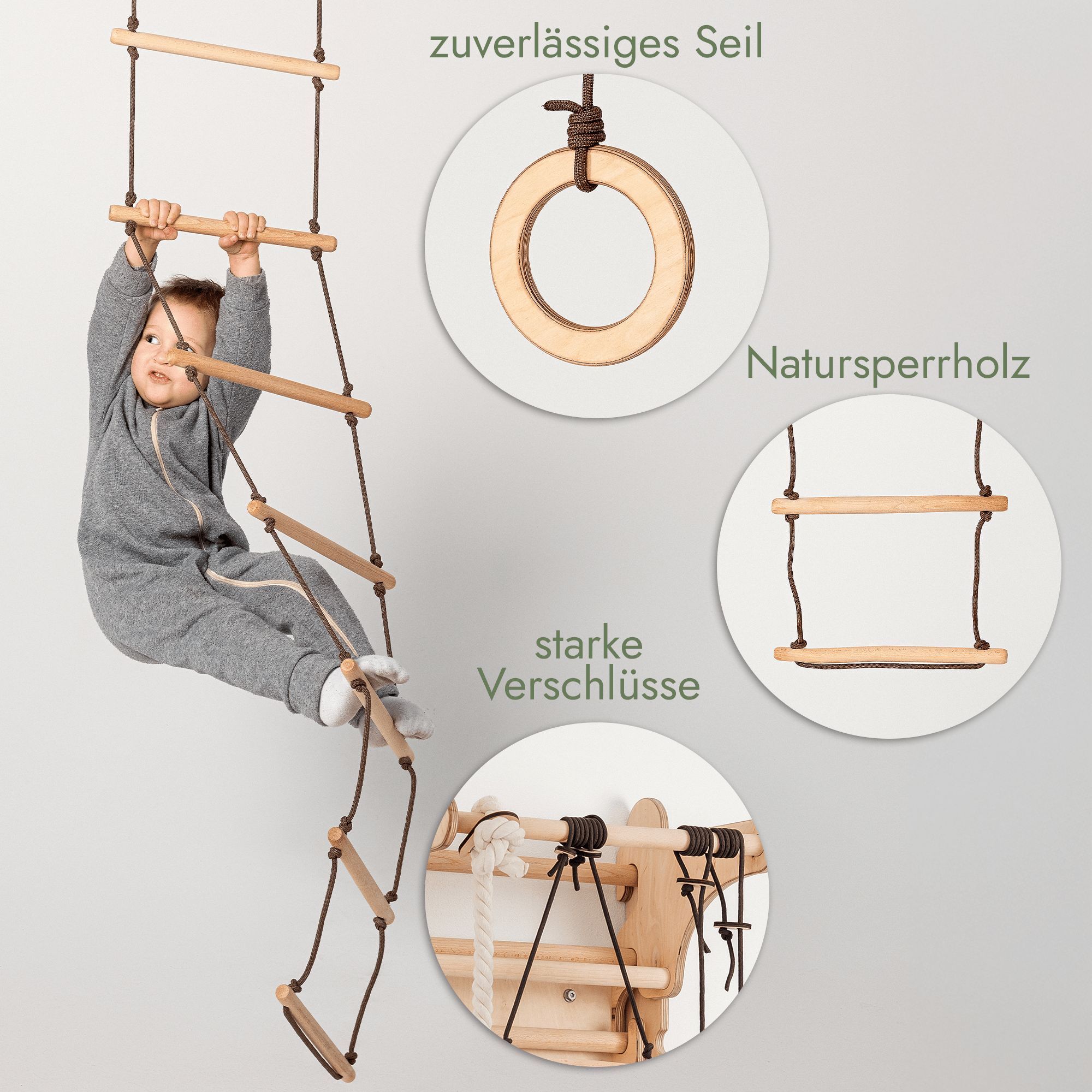 Set aus drei Schaukeln: Scheibe + Ringe + Strickleiter-3